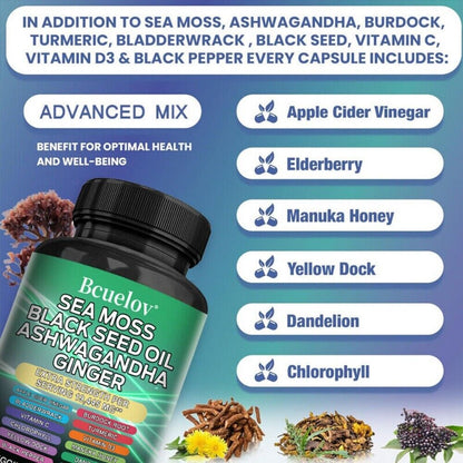 Bcuelov Sea Moss, Blackseed Oil, Ashwagandha,Ginger