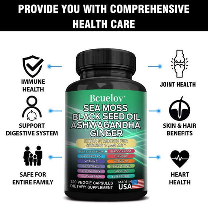 Bcuelov Sea Moss, Blackseed Oil, Ashwagandha,Ginger